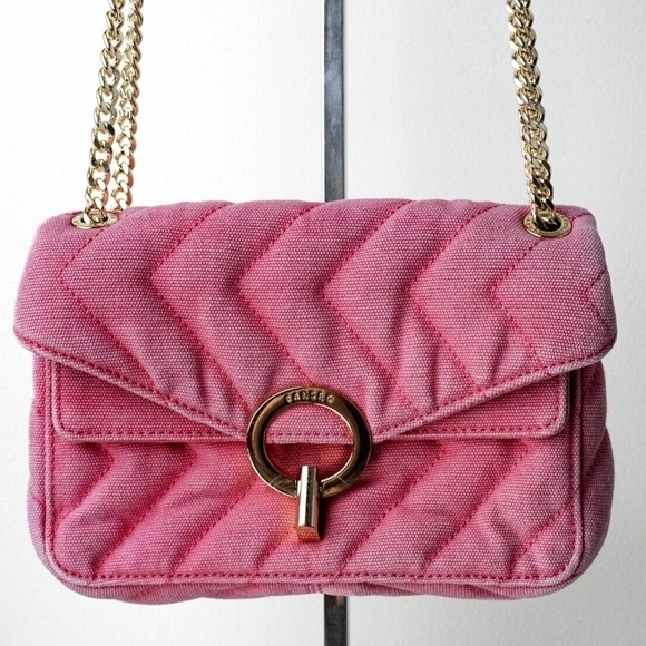 Sandro Yza Quilted Canvas Shoulder Bag Pink - Picture 5 of 13